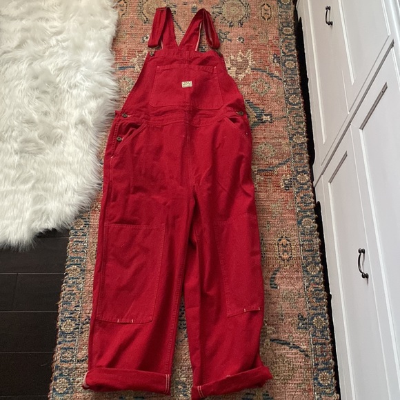 SOLD Hey Gang red knee patch overalls - Picture 3 of 9